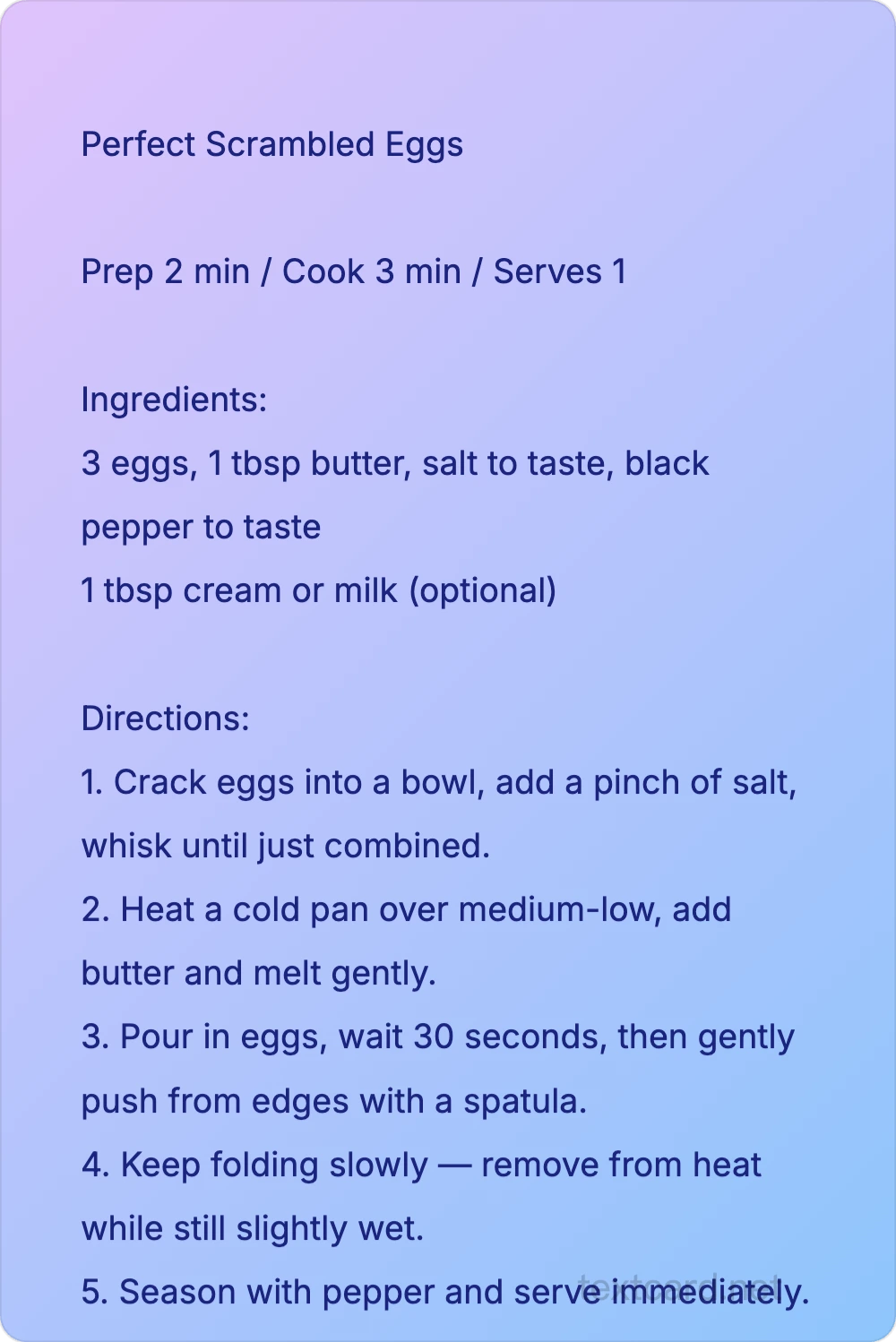 Recipe Card — AI text card generator preview