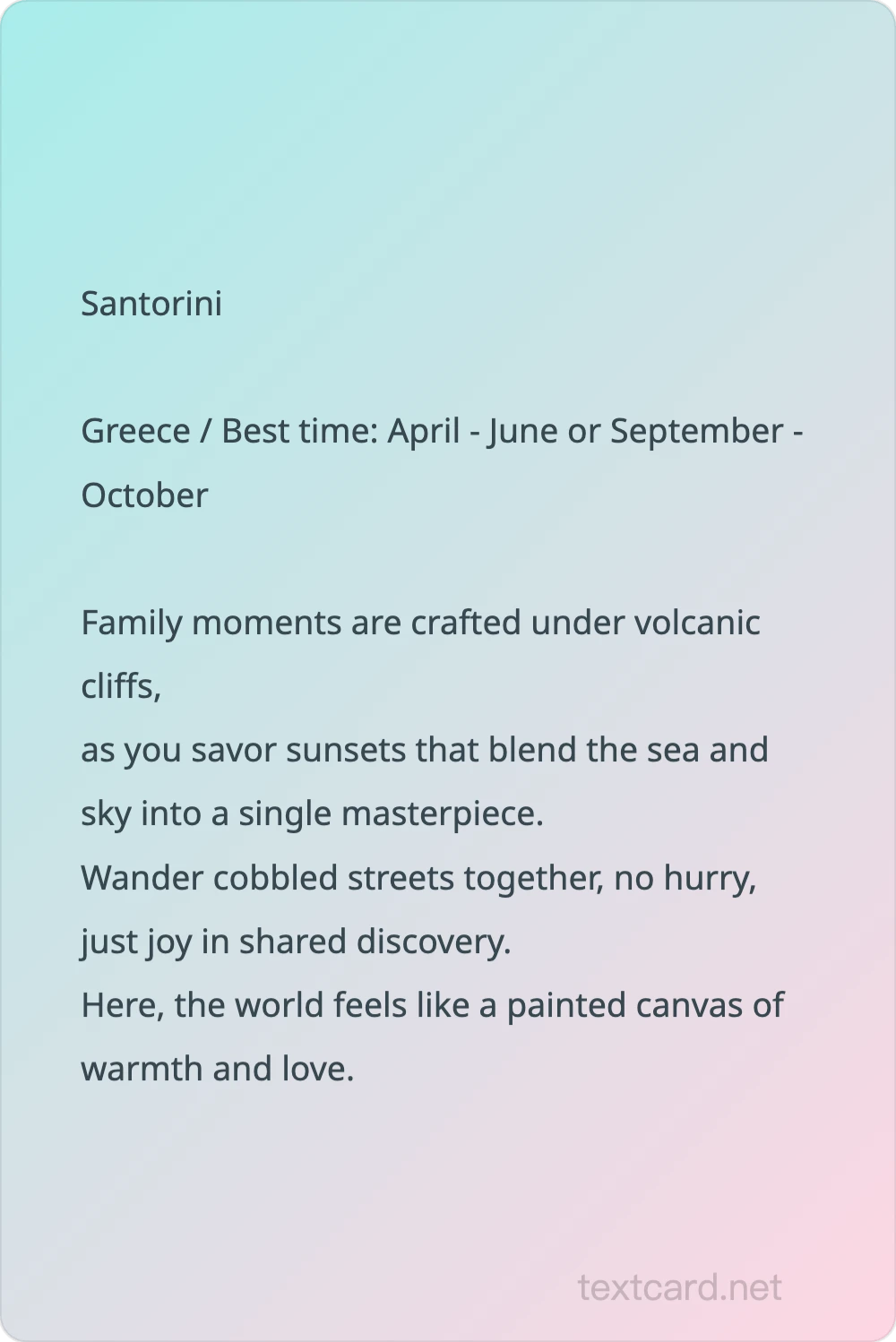 Travel Destination — AI text card generator preview